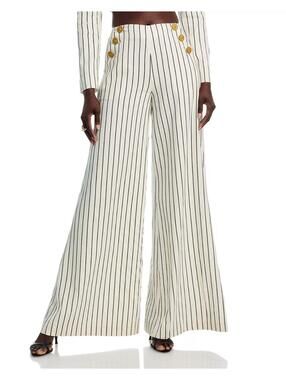 525$ L'Agence Kingston Pinstripe Wide Leg Party Pants Size 10 White Black